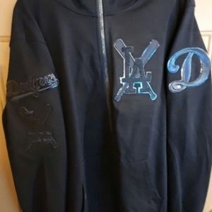 LOS ANGELES DODGERS POPULAR DESIGN BLACKOUT STITCHED LOGOS ZIPUP HOODIE SIZE MED